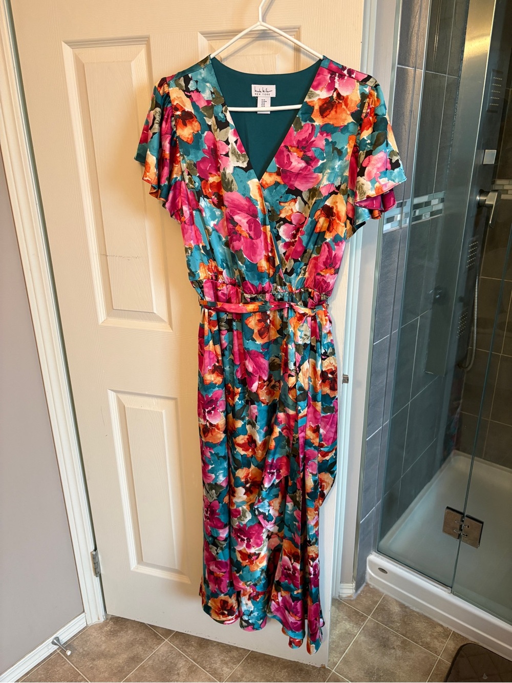 Bright Floral Teal Wrap Maxi Dress